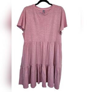 Old Navy Large 100% Cotton Short Sleeve Round Neck Swing Tiered Dress Pockets